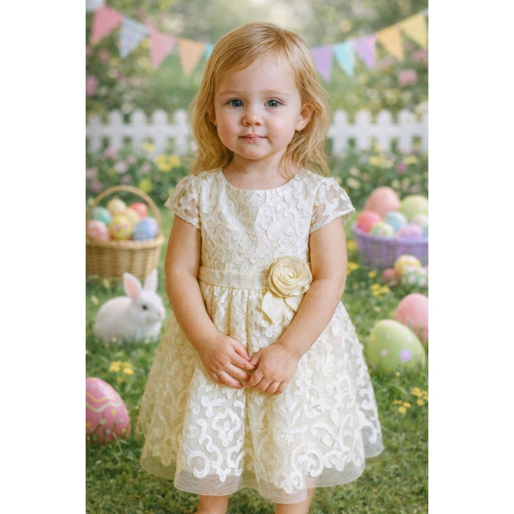 NWT Charabia Girls Sz 4 SS Ivory Layered Floral Flower Formal Holiday Dress